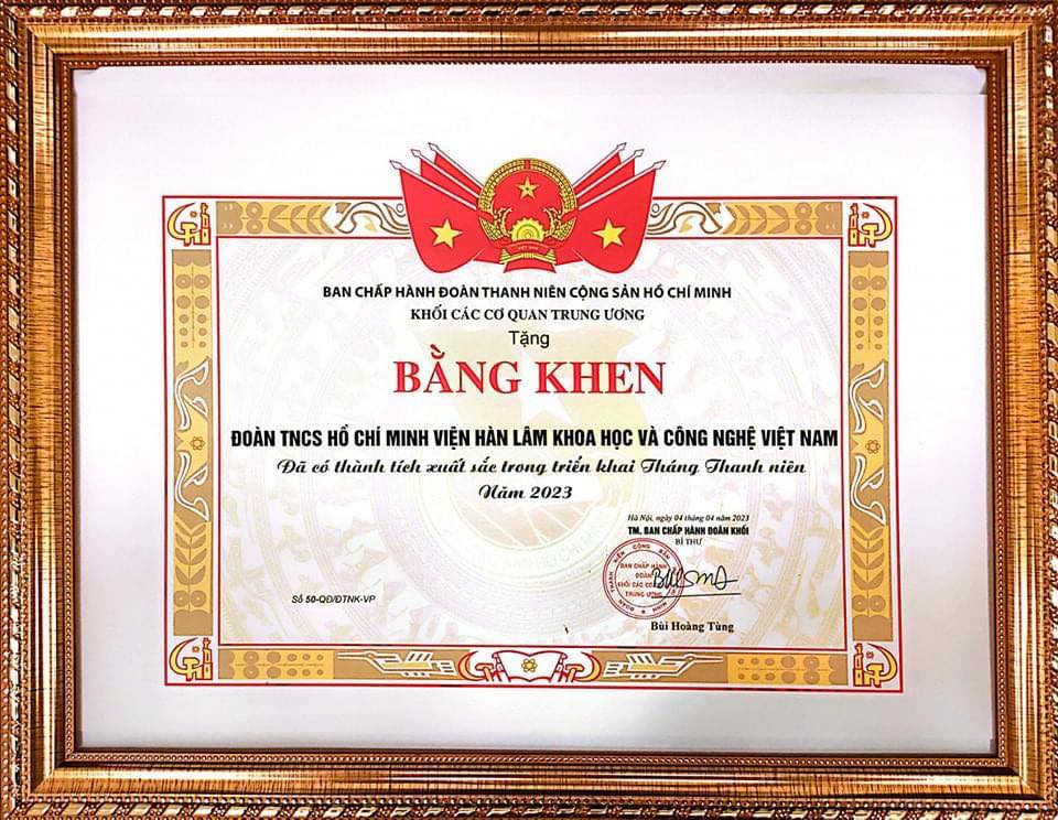 Đoàn TNCS Hồ Chí Minh Viện Hàn lâm KHCNVN đạt Danh hiệu Tập thể có thành tích xuất sắc trong Tháng Thanh niên năm 2023